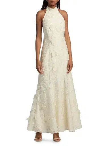 Milly Women's Josefina Halterneck Embroidered Maxi Dress - Ecru | Thumbnail 3