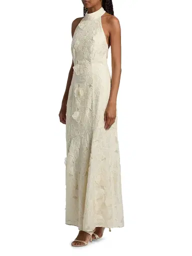 Milly Women's Josefina Halterneck Embroidered Maxi Dress - Ecru | Thumbnail 4