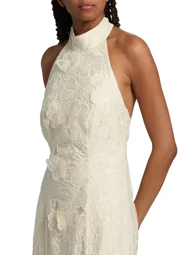 Milly Women's Josefina Halterneck Embroidered Maxi Dress - Ecru | Thumbnail 6