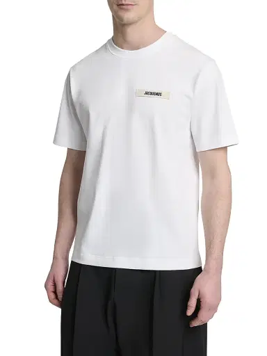Jacquemus Men's Grosgrain Logo Cotton T-Shirt - White - Size XXL | Thumbnail 3