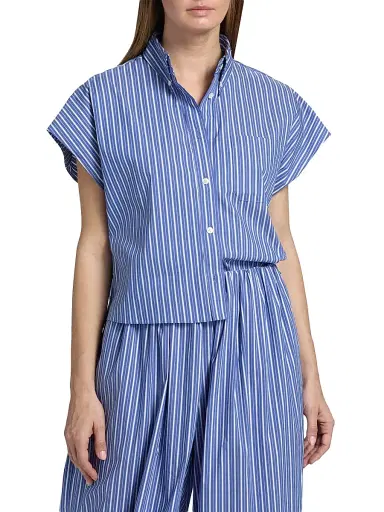 Ronny Kobo Women's Carmena Striped Cotton-Blend Button-Down Top - Cobalt Stripe - Size Large | Thumbnail 3 Ronny Kobo Women's Carmena Striped Cotton-Blend Button-Down Top - Cobalt Stripe - Size Large | Thumbnail 3