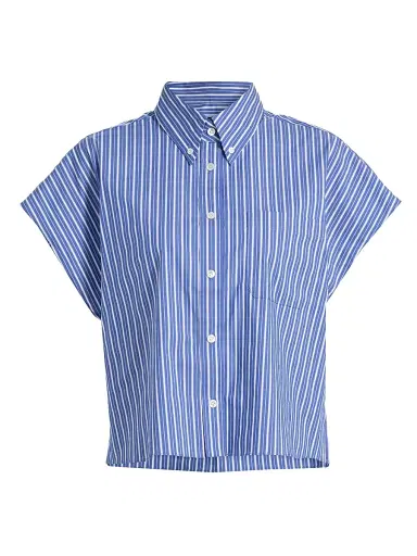 Ronny Kobo Women's Carmena Striped Cotton-Blend Button-Down Top - Cobalt Stripe - Size Large | Thumbnail 1 Ronny Kobo Women's Carmena Striped Cotton-Blend Button-Down Top - Cobalt Stripe - Size Large | Thumbnail 1