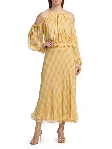 Ronny Kobo Women's Kiera Shadow Plaid Cold-Shoulder Top - Yellow Plaid - Size Medium | Thumbnail 2