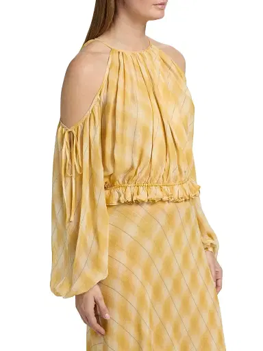 Ronny Kobo Women's Kiera Shadow Plaid Cold-Shoulder Top - Yellow Plaid - Size Medium | Thumbnail 4