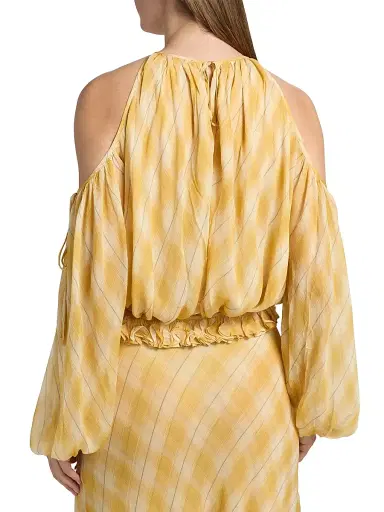 Ronny Kobo Women's Kiera Shadow Plaid Cold-Shoulder Top - Yellow Plaid - Size Medium | Thumbnail 5