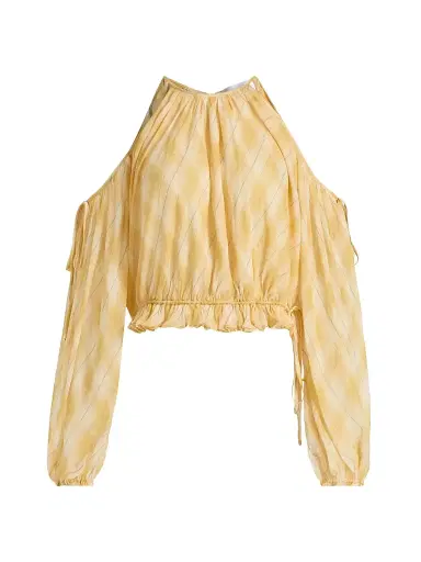 Ronny Kobo Women's Kiera Shadow Plaid Cold-Shoulder Top - Yellow Plaid - Size Medium | Thumbnail 1