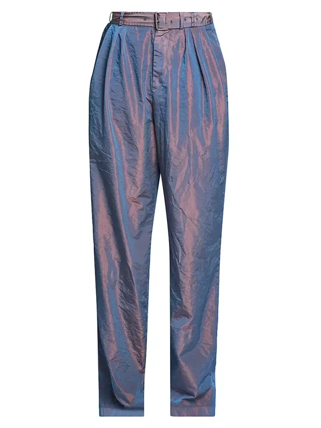 Dries Van Noten Men's Iridescent Nylon Straight-Leg Pants - Sky