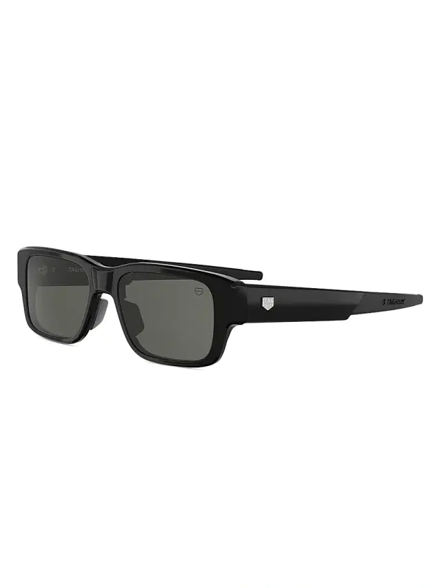 TAG Heuer Men's Golden Age 54MM Rectangular Sunglasses - Shiny Black Smoke