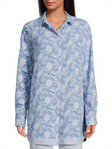 Ro's Garden Women's Brisa Boyfriend Floral Cotton Top - Blue Condolina | Thumbnail 3 Ro's Garden Women's Brisa Boyfriend Floral Cotton Top - Blue Condolina | Thumbnail 3