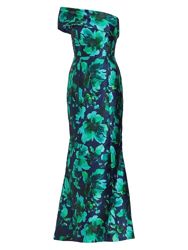 Amsale Women's Floral Satin Trumpet Gown - Blue Multi