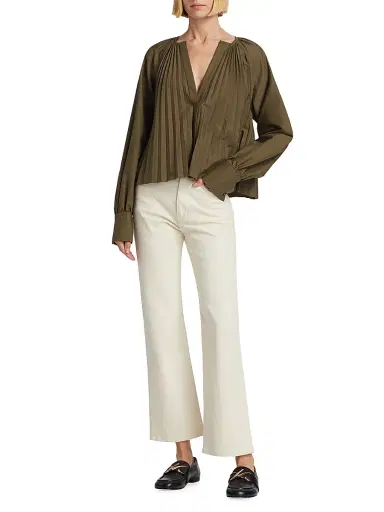 Proenza Schouler Women's Monica Cotton-Blend Poplin Pleated Trapeze Top | Thumbnail 2