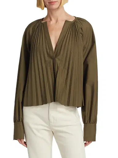 Proenza Schouler Women's Monica Cotton-Blend Poplin Pleated Trapeze Top | Thumbnail 3