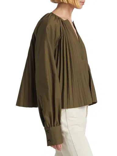 Proenza Schouler Women's Monica Cotton-Blend Poplin Pleated Trapeze Top | Thumbnail 4