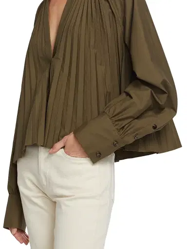 Proenza Schouler Women's Monica Cotton-Blend Poplin Pleated Trapeze Top | Thumbnail 6