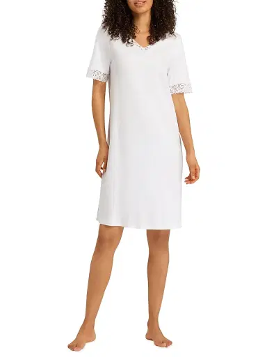 Hanro Women's Moments Short-Sleeve Nightgown - White | Thumbnail 3 Hanro Women's Moments Short-Sleeve Nightgown - White | Thumbnail 3