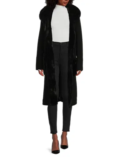 Kobi Halperin Women's Valentine Faux Fur-Trim Wool Coat - Black - Size Medium | Thumbnail 2