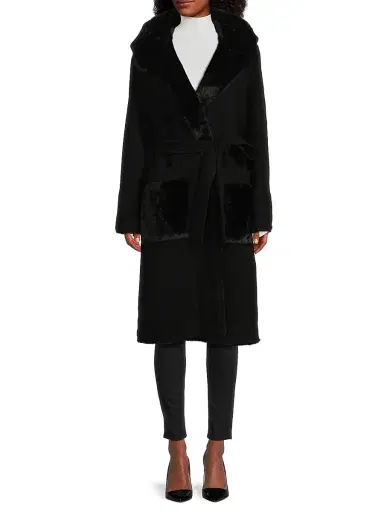 Kobi Halperin Women's Valentine Faux Fur-Trim Wool Coat - Black - Size Medium | Thumbnail 3