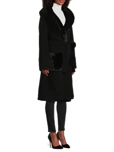 Kobi Halperin Women's Valentine Faux Fur-Trim Wool Coat - Black - Size Medium | Thumbnail 4