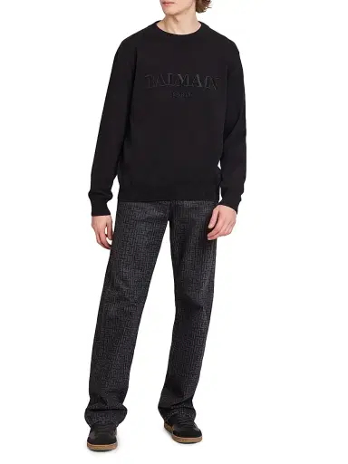 Balmain Men's Vintage Logo Embroidered Cotton Sweater - Noir | Thumbnail 2