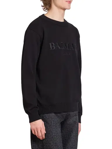 Balmain Men's Vintage Logo Embroidered Cotton Sweater - Noir | Thumbnail 4