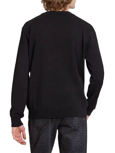 Balmain Men's Vintage Logo Embroidered Cotton Sweater - Noir | Thumbnail 5