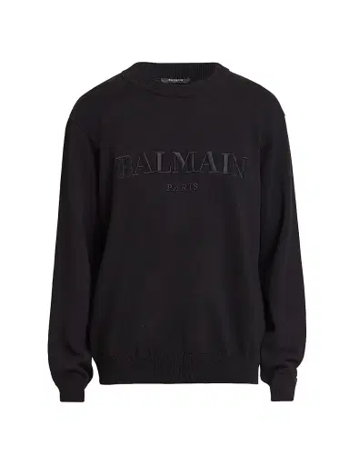 Balmain Men's Vintage Logo Embroidered Cotton Sweater - Noir | Thumbnail 1
