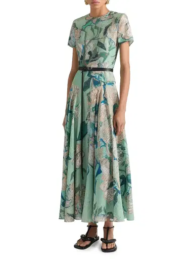 Givenchy Women's Long Dress in Viscose with Roses Print - Mint Green | Thumbnail 2 Givenchy Women's Long Dress in Viscose with Roses Print - Mint Green | Thumbnail 2