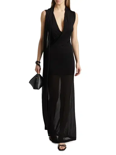TOTEME Women's Stretch-Jersey Draped Scarf Maxi Dress - Black | Thumbnail 2
