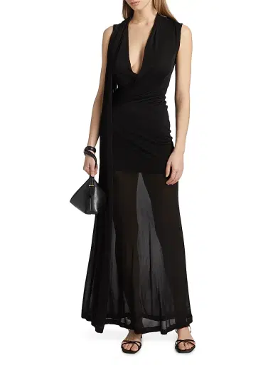 TOTEME Women's Stretch-Jersey Draped Scarf Maxi Dress - Black | Thumbnail 3