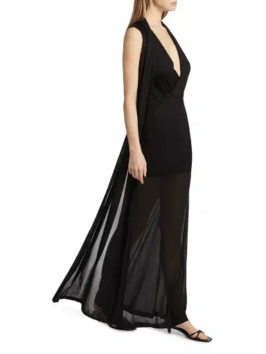 TOTEME Women's Stretch-Jersey Draped Scarf Maxi Dress - Black | Thumbnail 4