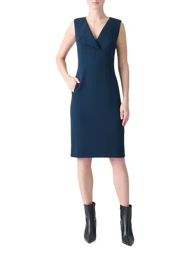 Akris Women's Smu Lapel Wool Sheath Dress - Denim Blue | Thumbnail 3
