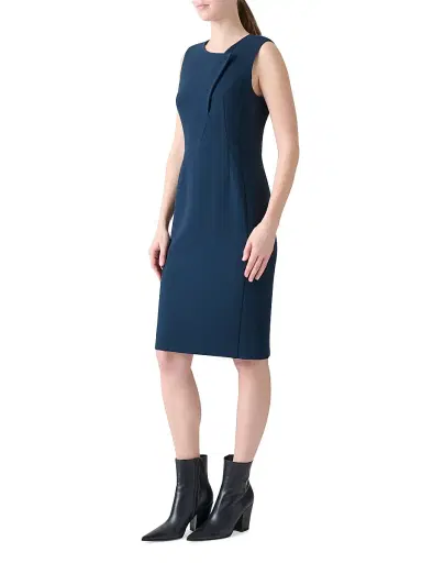Akris Women's Smu Lapel Wool Sheath Dress - Denim Blue | Thumbnail 4