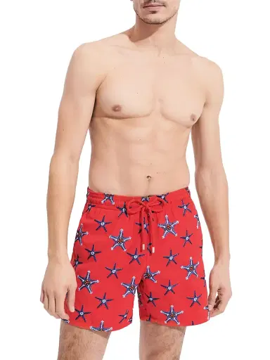 Vilebrequin Men's Starfish Embroidered Swim Shorts - Coquelicot | Thumbnail 2