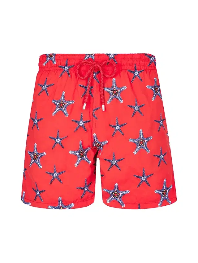 Vilebrequin Men's Starfish Embroidered Swim Shorts - Coquelicot