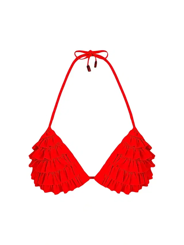 Women's Ruffled Padded Bikini Top - Coquelicot