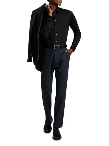 Emporio Armani Men's Cotton Sport Shirt - Black Beauty - Size Large | Thumbnail 2