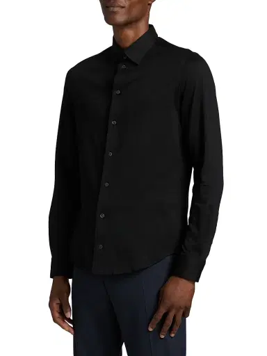 Emporio Armani Men's Cotton Sport Shirt - Black Beauty - Size Large | Thumbnail 4