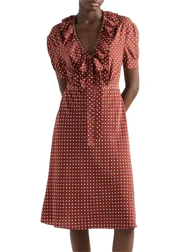 Prada Women's Polka-Dot Print Marocain Dress - Red | Thumbnail 2