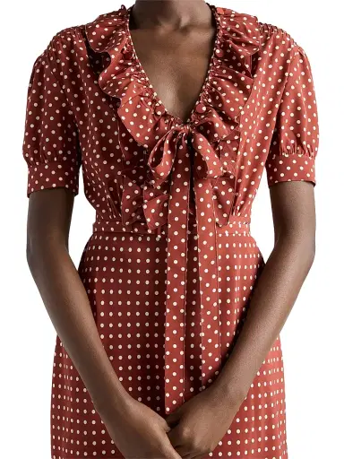 Prada Women's Polka-Dot Print Marocain Dress - Red | Thumbnail 4