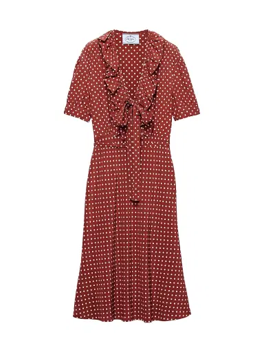 Prada Women's Polka-Dot Print Marocain Dress - Red | Thumbnail 1