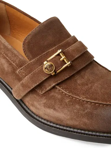 Versace Men's Buckle-Detail Suede Loafers - Cuoio Gold | Thumbnail 3