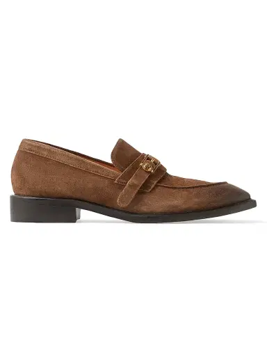 Versace Men's Buckle-Detail Suede Loafers - Cuoio Gold | Thumbnail 1