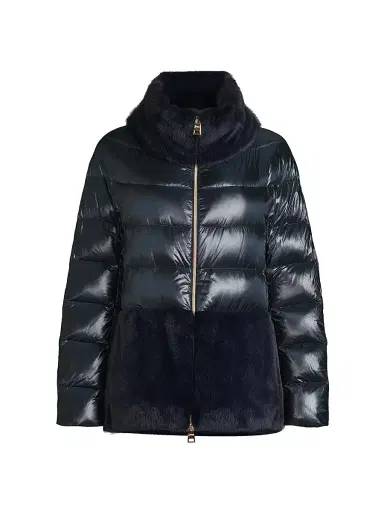 Herno Women's Faux-Fur Down Puffer Jacket - Navy | Thumbnail 1 Herno Women's Faux-Fur Down Puffer Jacket - Navy | Thumbnail 1