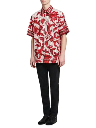 Dolce & Gabbana Men's Printed Cotton Shirt - Maiolica Rubino - Size 34 | Thumbnail 2 Dolce & Gabbana Men's Printed Cotton Shirt - Maiolica Rubino - Size 34 | Thumbnail 2
