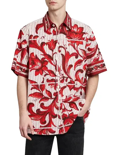 Dolce & Gabbana Men's Printed Cotton Shirt - Maiolica Rubino - Size 34 | Thumbnail 3 Dolce & Gabbana Men's Printed Cotton Shirt - Maiolica Rubino - Size 34 | Thumbnail 3