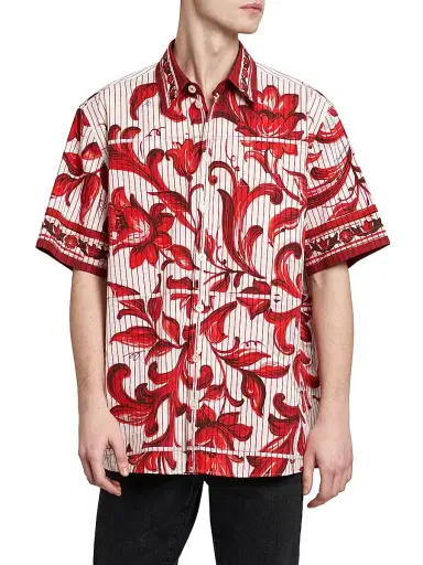 Dolce & Gabbana Men's Printed Cotton Shirt - Maiolica Rubino - Size 34 | Thumbnail 4 Dolce & Gabbana Men's Printed Cotton Shirt - Maiolica Rubino - Size 34 | Thumbnail 4