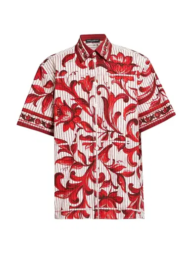 Dolce & Gabbana Men's Printed Cotton Shirt - Maiolica Rubino - Size 34 | Thumbnail 1 Dolce & Gabbana Men's Printed Cotton Shirt - Maiolica Rubino - Size 34 | Thumbnail 1