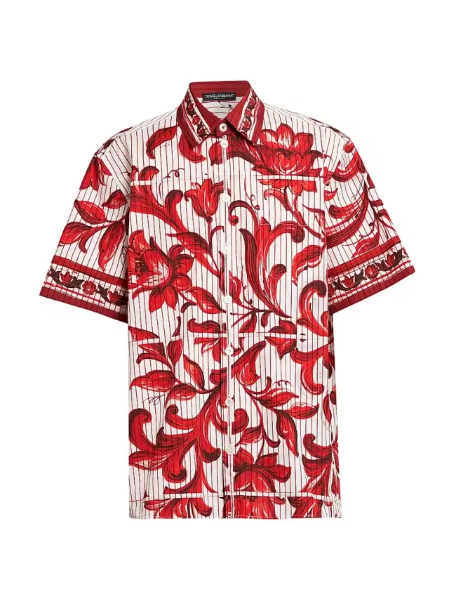 Men's Printed Cotton Shirt - Maiolica Rubino