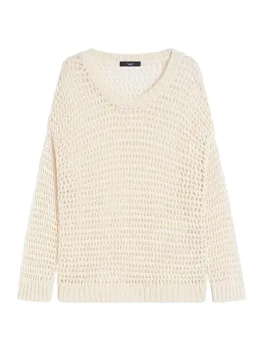 Weekend Max Mara Women's Linen and Cotton Yarn Mesh Jumper - Ecru - Size XL | Thumbnail 1 Weekend Max Mara Women's Linen and Cotton Yarn Mesh Jumper - Ecru - Size XL | Thumbnail 1