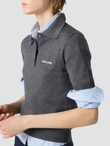 Miu Miu Women's Wool Knit Polo Shirt - Grey - Size 2 | Thumbnail 4 Miu Miu Women's Wool Knit Polo Shirt - Grey - Size 2 | Thumbnail 4